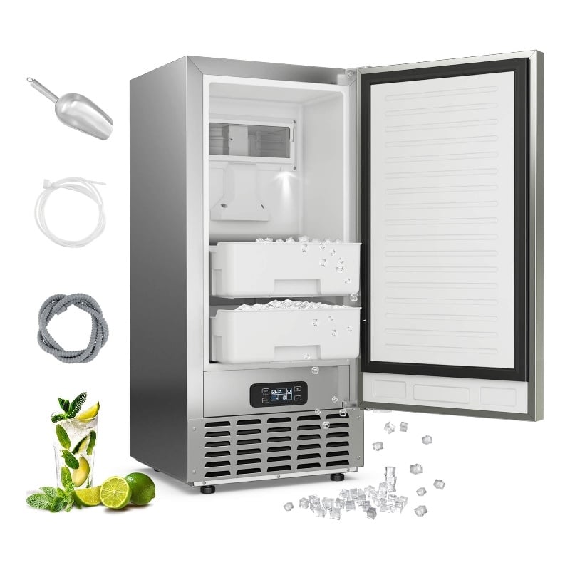 Under Counter Nugget Ice Maker with Self Cleaning 24H Timer Silver