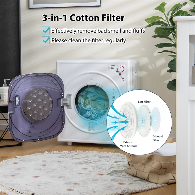 1500W Electric Tumble Compact Laundry Dryer 13.2 lbs White
