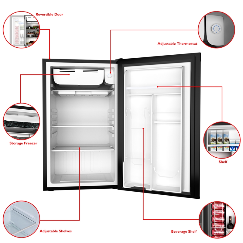 3.2 Cu.Ft. Compact Refrigerator Mini Dorm Small Fridge Freezer Reversible Door Black Metal