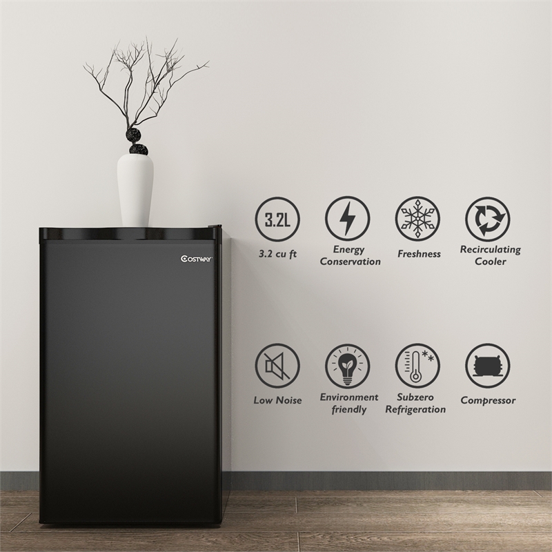 3.2 Cu.Ft. Compact Refrigerator Mini Dorm Small Fridge Freezer Reversible Door Black Metal