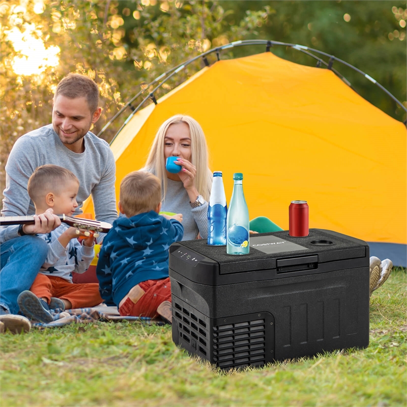 12 Volt Car Refrigerator with Adjustable Range Divider for Camping 23 QT Black Plastic