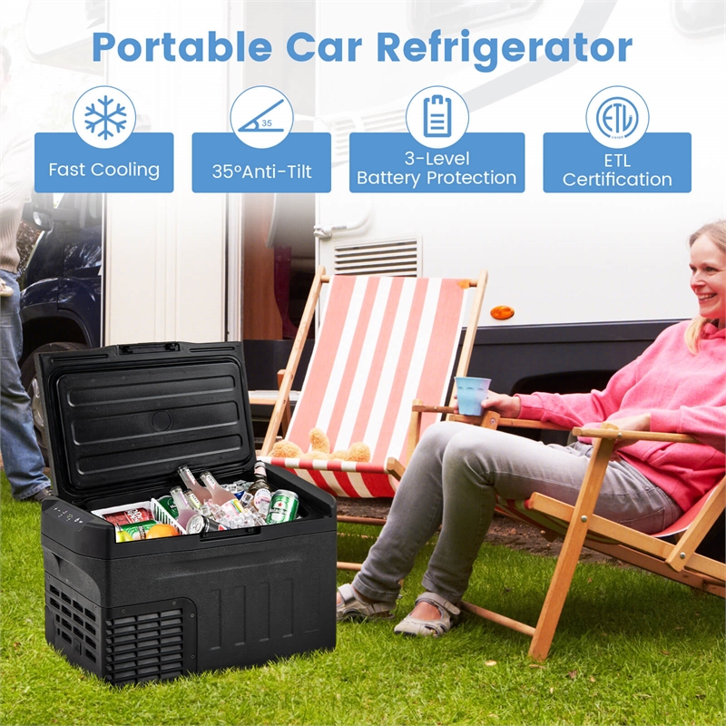 12 Volt Car Refrigerator with Adjustable Range Divider for Camping 23 QT Black Plastic