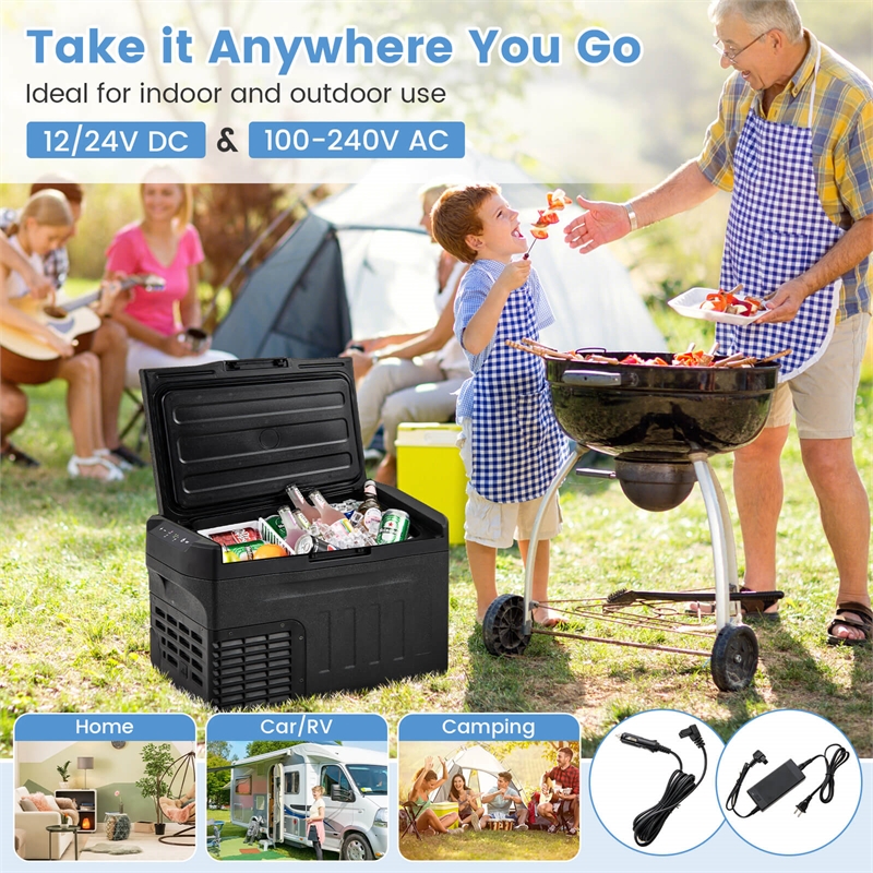 12 Volt Car Refrigerator with Adjustable Range Divider for Camping 23 QT Black Plastic