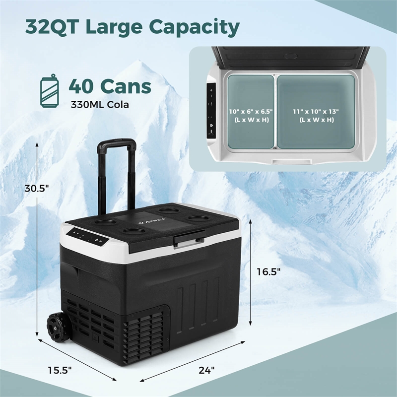 12 Volt Car Refrigerator with Adjustable Range Divider for Camping 32 QT Black