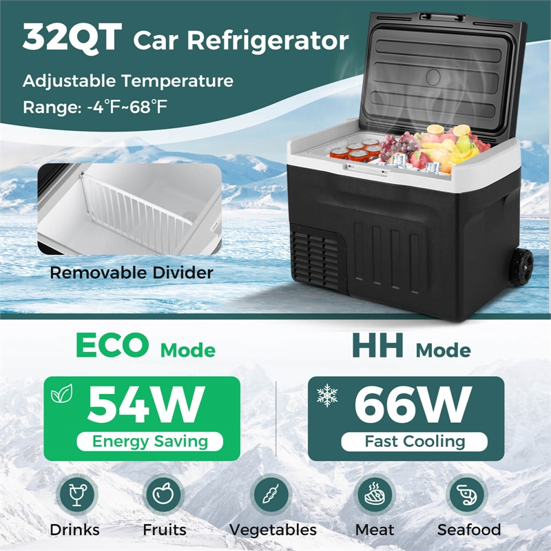 12 Volt Car Refrigerator with Adjustable Range Divider for Camping 32 QT Black