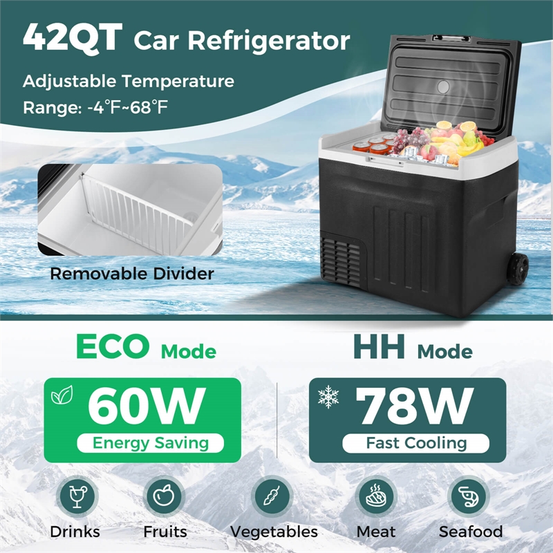12 Volt Car Refrigerator with Adjustable Range Divider for Camping 42 QT Black