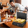 Electric Panini Press Grill Sandwich Maker with LED Display and Removable Drip Tray Black Metal