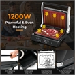 Electric Panini Press Grill Sandwich Maker with LED Display and Removable Drip Tray Black Metal