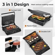 Electric Panini Press Grill Sandwich Maker with LED Display and Removable Drip Tray Black Metal