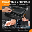 Electric Panini Press Grill Sandwich Maker with LED Display and Removable Drip Tray Black Metal