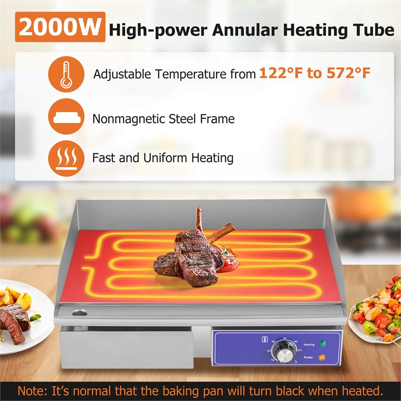 22'' Commercial Electric Griddle 110V 2000W Flat Top Countertop Grill Silver