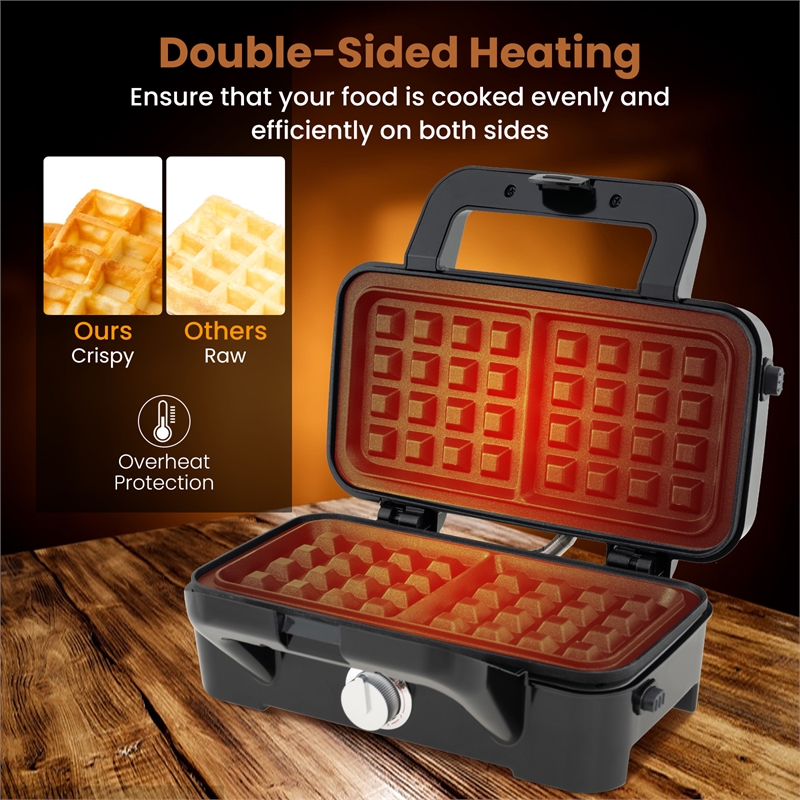 3 in 1 Waffle Iron Panini Press Grill and Sandwich Maker Set with Removable Non-Stick Plates Black Stainless Steel
