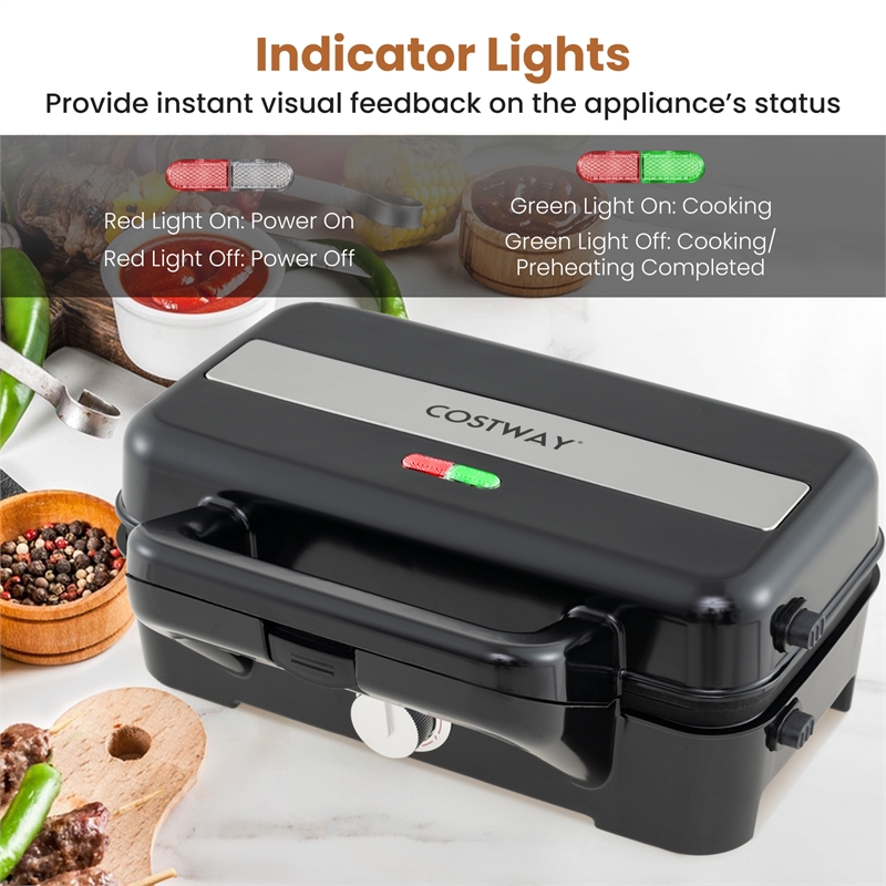 3 in 1 Waffle Iron Panini Press Grill and Sandwich Maker Set with Removable Non-Stick Plates Black Stainless Steel