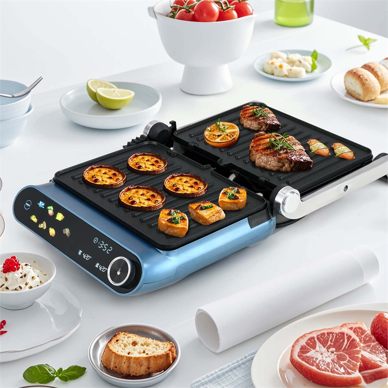1200W Indoor Panini  Electric Contact Grill with 2 Non-Stick Dishwasher-Safe Plates Black Metal