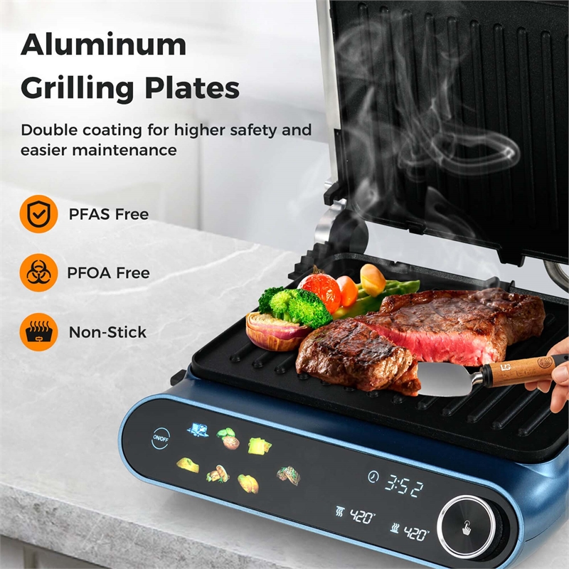 1200W Indoor Panini  Electric Contact Grill with 2 Non-Stick Dishwasher-Safe Plates Black Metal