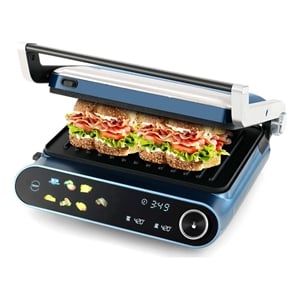 1200W Indoor Panini  Electric Contact Grill with 2 Non-Stick Dishwasher-Safe Plates Black Metal