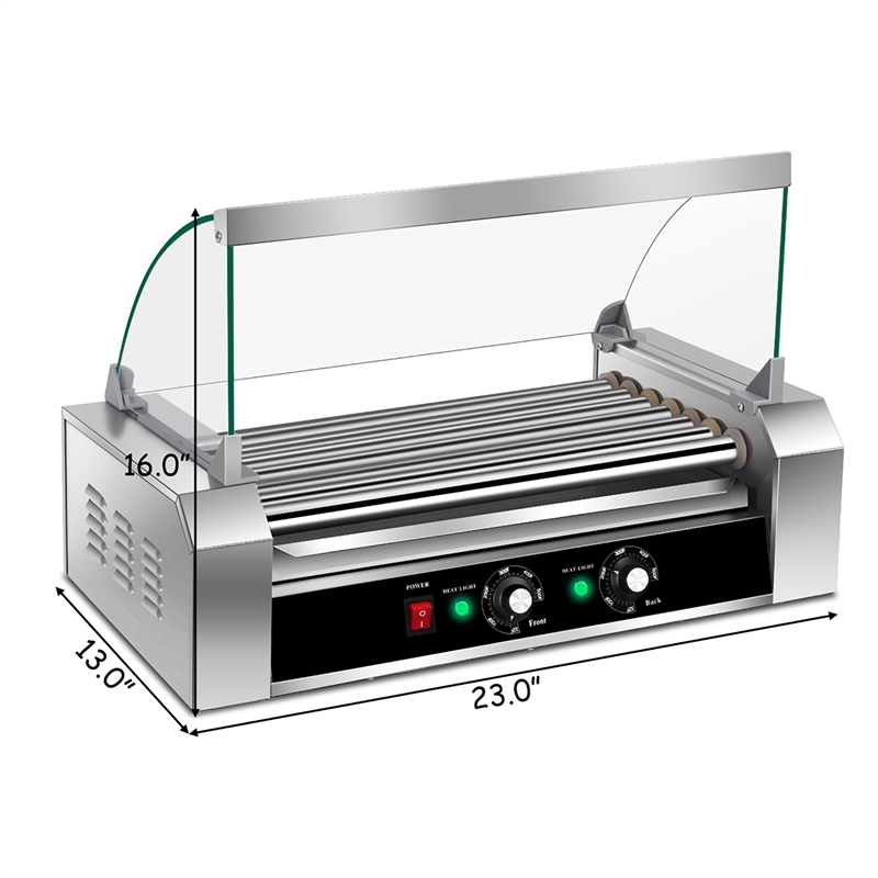 18 Hot Dog Hotdog 7 Roller Grill Cooker Machine w/ Cover Silver