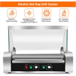 18 Hot Dog Hotdog 7 Roller Grill Cooker Machine w/ Cover Silver