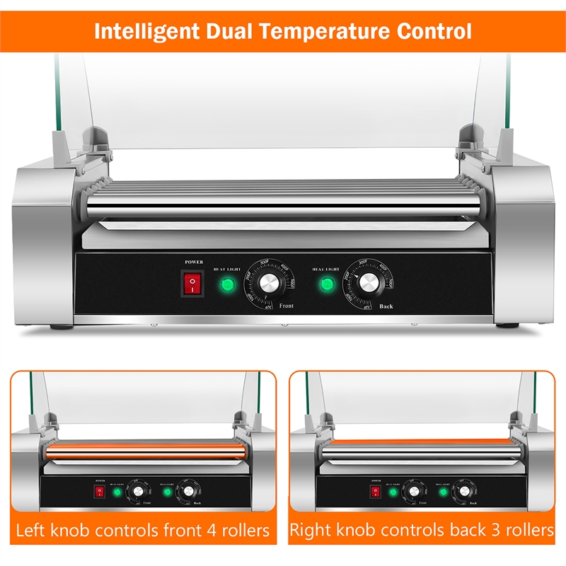 18 Hot Dog Hotdog 7 Roller Grill Cooker Machine w/ Cover Silver