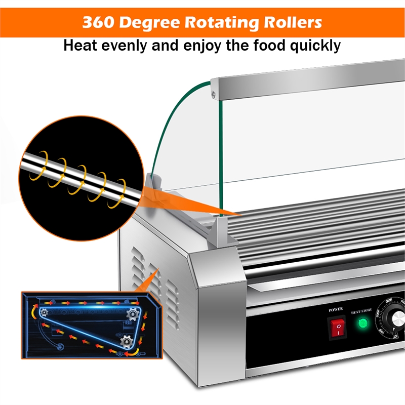 18 Hot Dog Hotdog 7 Roller Grill Cooker Machine w/ Cover Silver