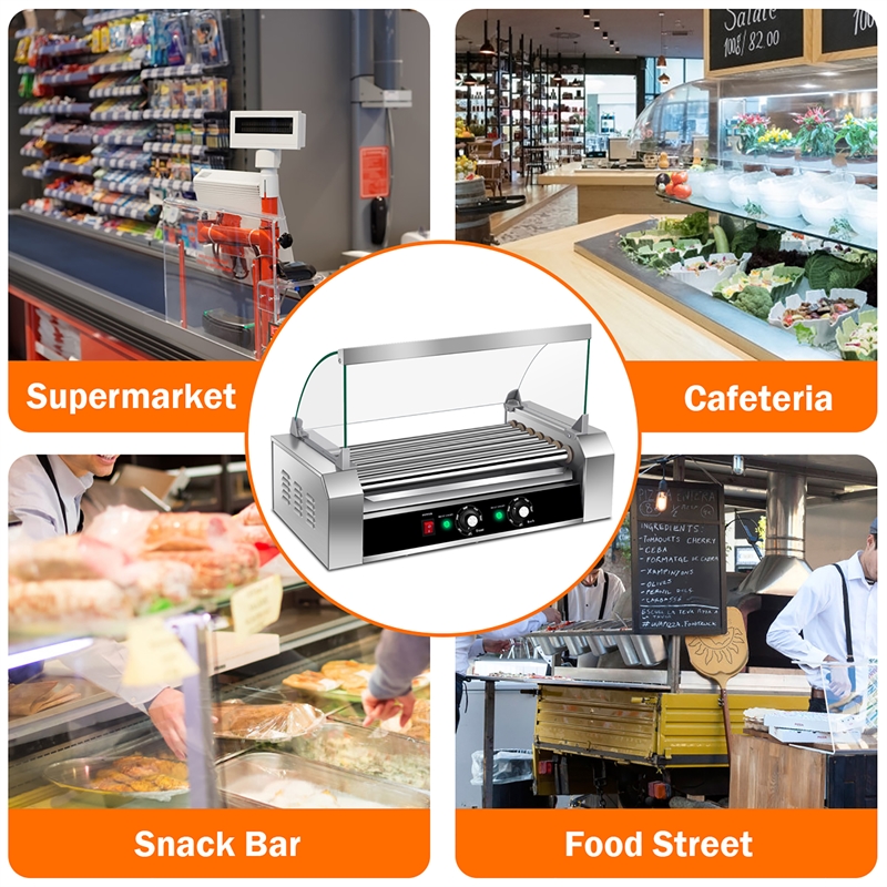 18 Hot Dog Hotdog 7 Roller Grill Cooker Machine w/ Cover Silver