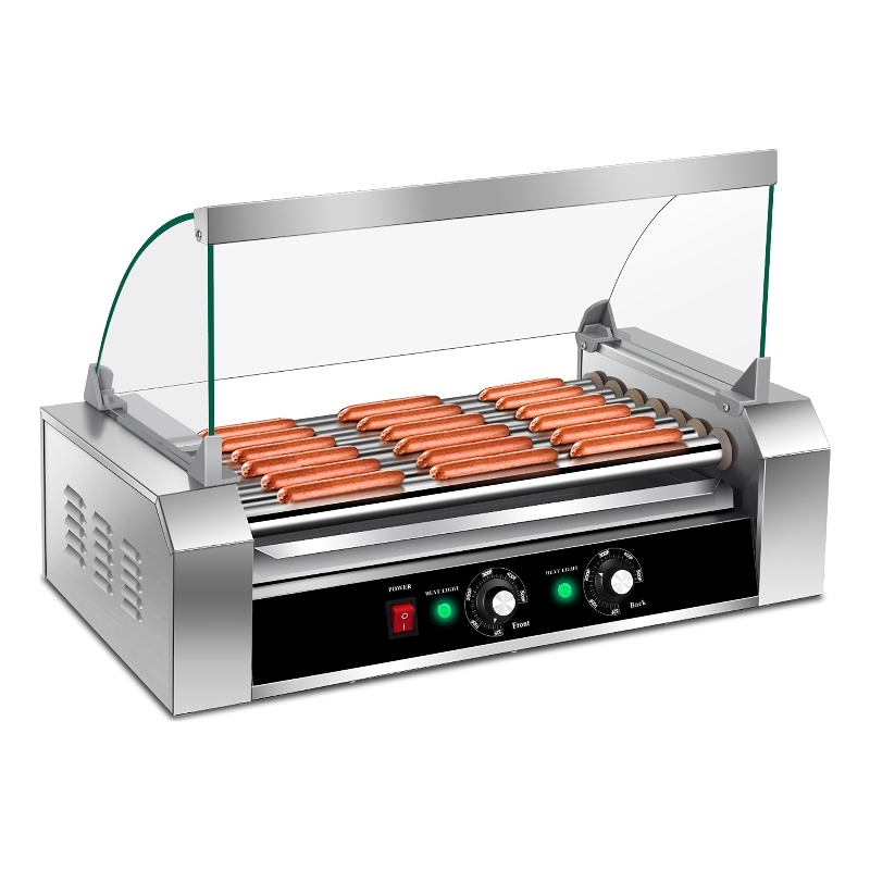 18 Hot Dog Hotdog 7 Roller Grill Cooker Machine w/ Cover Silver