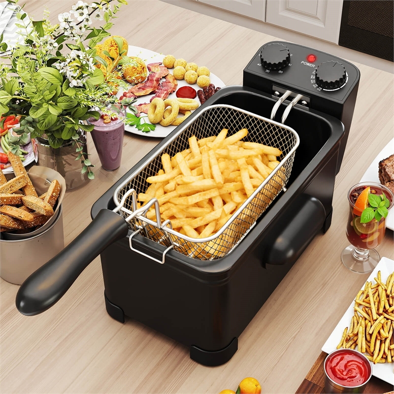 3 Liter Electric Deep Fryer 1700W Oil Fryer with Detachable Frying Basket Black