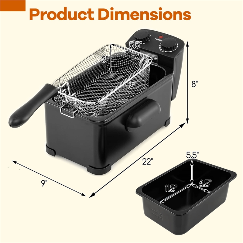 3 Liter Electric Deep Fryer 1700W Oil Fryer with Detachable Frying Basket Black