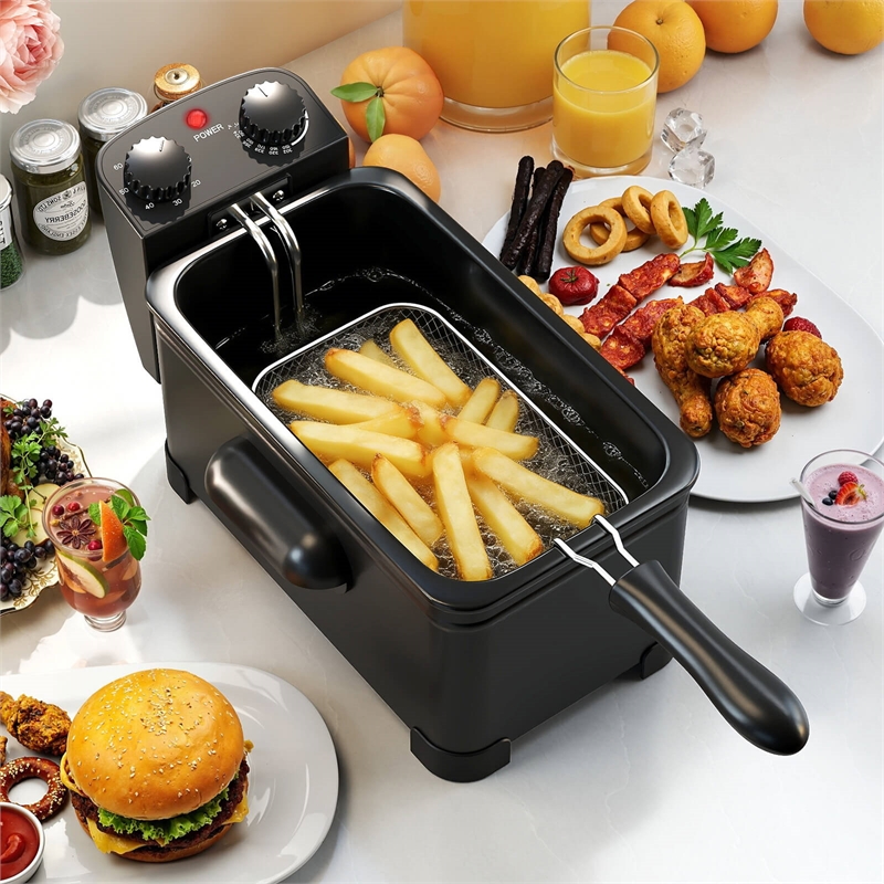3 Liter Electric Deep Fryer 1700W Oil Fryer with Detachable Frying Basket Black