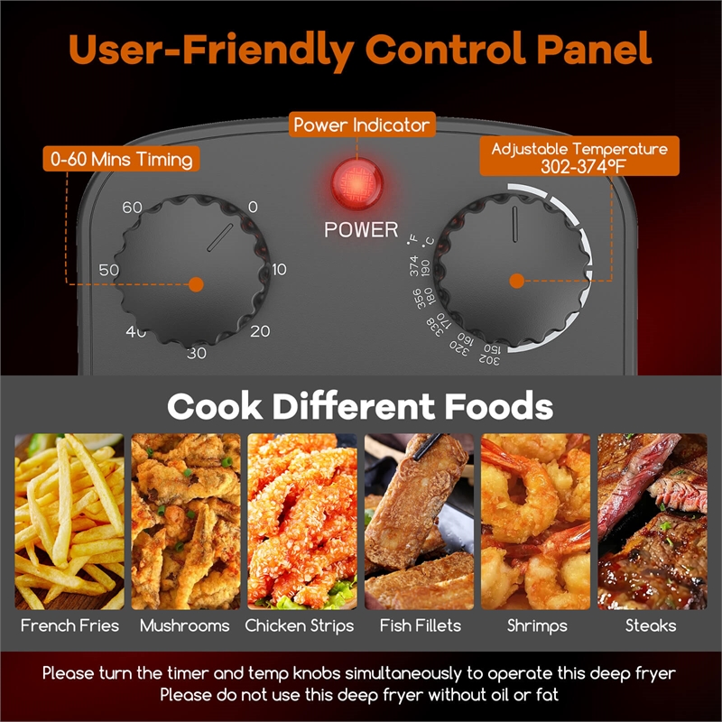 3 Liter Electric Deep Fryer 1700W Oil Fryer with Detachable Frying Basket Black