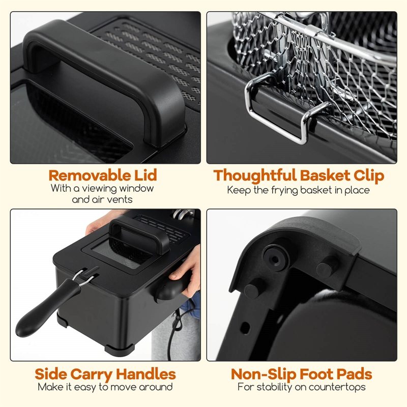 3 Liter Electric Deep Fryer 1700W Oil Fryer with Detachable Frying Basket Black