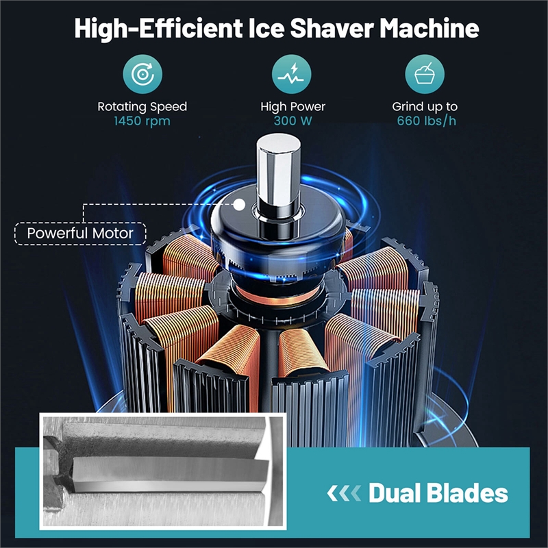 660LBS/H Commercial Ice Crusher with Dual Blades Safety On/Off Switch for Home Gray Stainless Steel