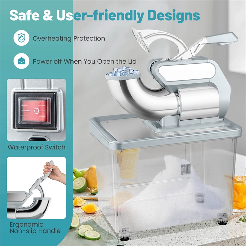 660LBS/H Commercial Ice Crusher with Dual Blades Safety On/Off Switch for Home Gray Stainless Steel
