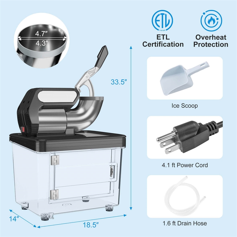 660LBS/H Commercial Ice Crusher with Dual Blades Safety On/Off Switch for Home Black Stainless Steel