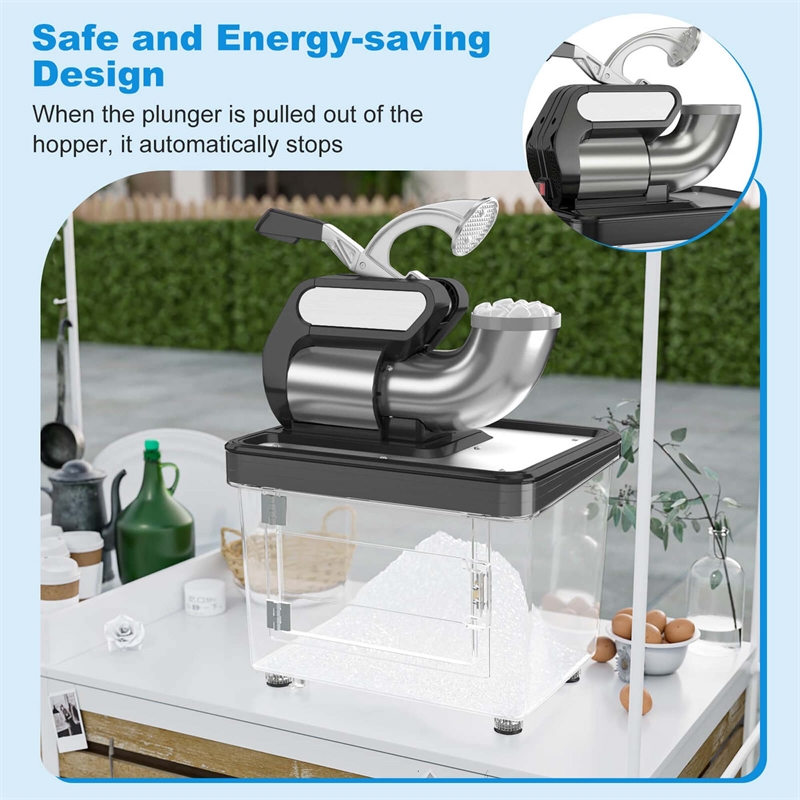 660LBS/H Commercial Ice Crusher with Dual Blades Safety On/Off Switch for Home Black Stainless Steel