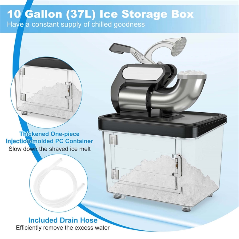 660LBS/H Commercial Ice Crusher with Dual Blades Safety On/Off Switch for Home Black Stainless Steel