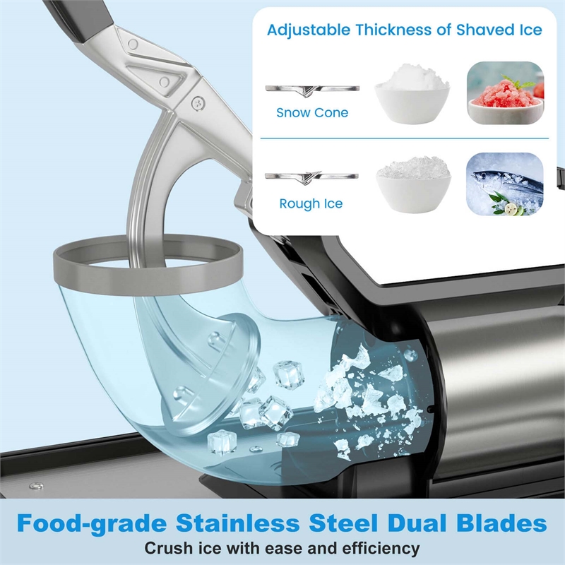660LBS/H Commercial Ice Crusher with Dual Blades Safety On/Off Switch for Home Black Stainless Steel