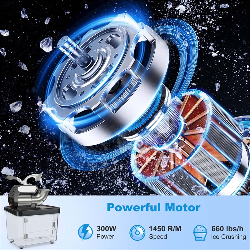 660LBS/H Commercial Ice Crusher with Dual Blades Safety On/Off Switch for Home Black Stainless Steel