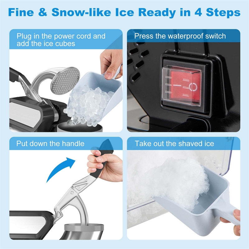 660LBS/H Commercial Ice Crusher with Dual Blades Safety On/Off Switch for Home Black Stainless Steel