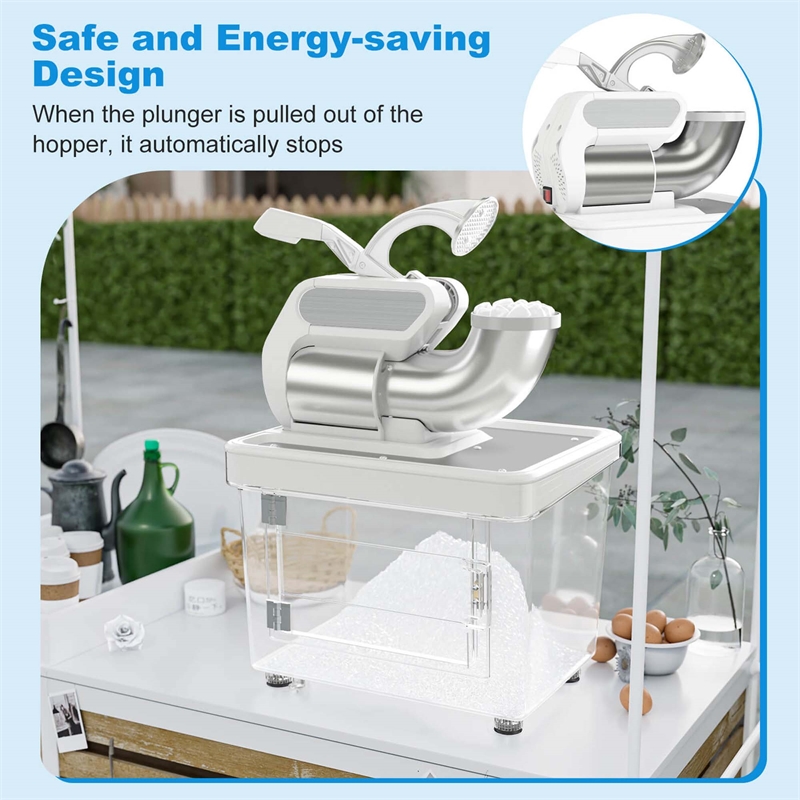 660LBS/H Commercial Ice Crusher with Dual Blades Safety On/Off Switch for Home White Stainless Steel