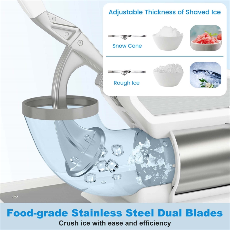 660LBS/H Commercial Ice Crusher with Dual Blades Safety On/Off Switch for Home White Stainless Steel