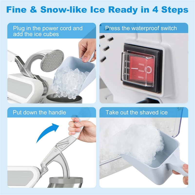 660LBS/H Commercial Ice Crusher with Dual Blades Safety On/Off Switch for Home White Stainless Steel