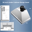 36 Inch Under Cabinet Range Hood with 4 Fan Speeds Touch/Gesture/Remote Control Silver Stainless Steel