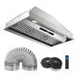 36 Inch Under Cabinet Range Hood with 4 Fan Speeds Touch/Gesture/Remote Control Silver Stainless Steel