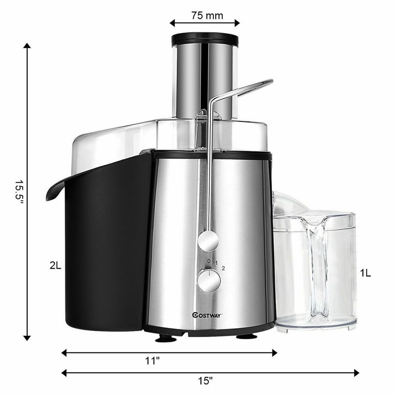 Electric Juicer Wide Mouth Fruit & Vegetable Centrifugal Juice Extractor 2 Speed Silver Plastic
