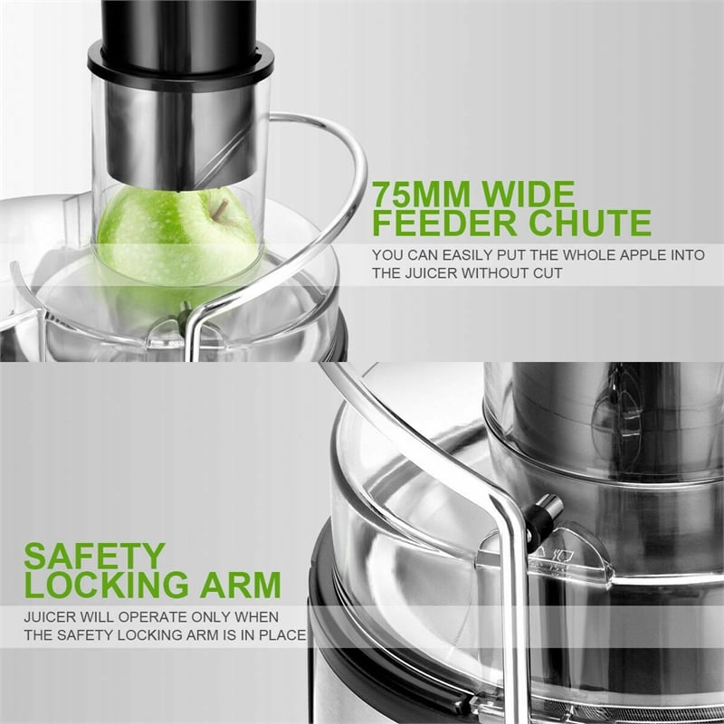 Electric Juicer Wide Mouth Fruit & Vegetable Centrifugal Juice Extractor 2 Speed Silver Plastic