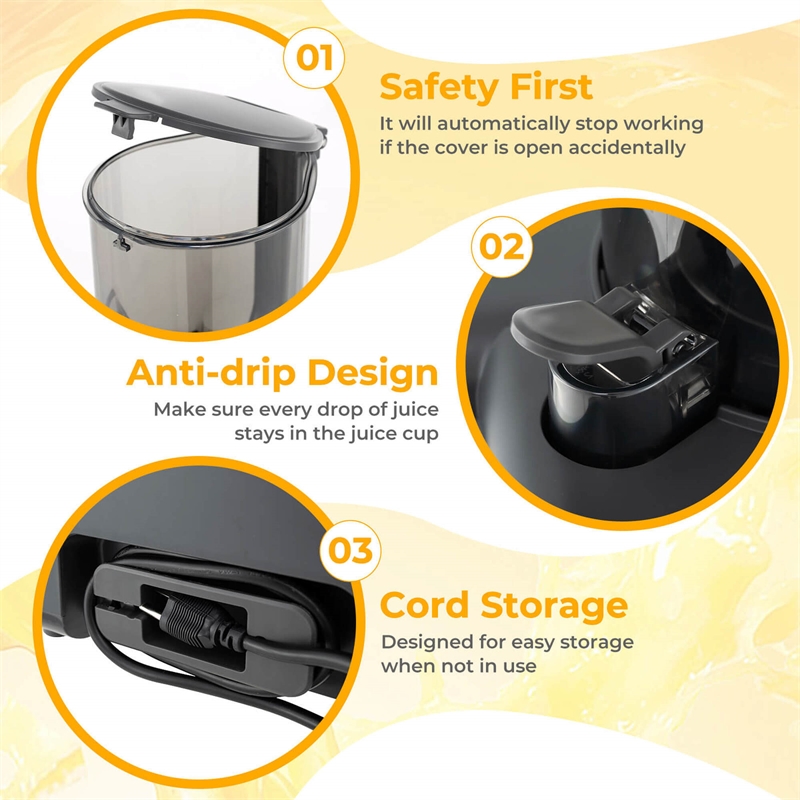 Cold Press Juicer Machine Professional Slow Masticating Juicer with Reverse Button Gray Plastic