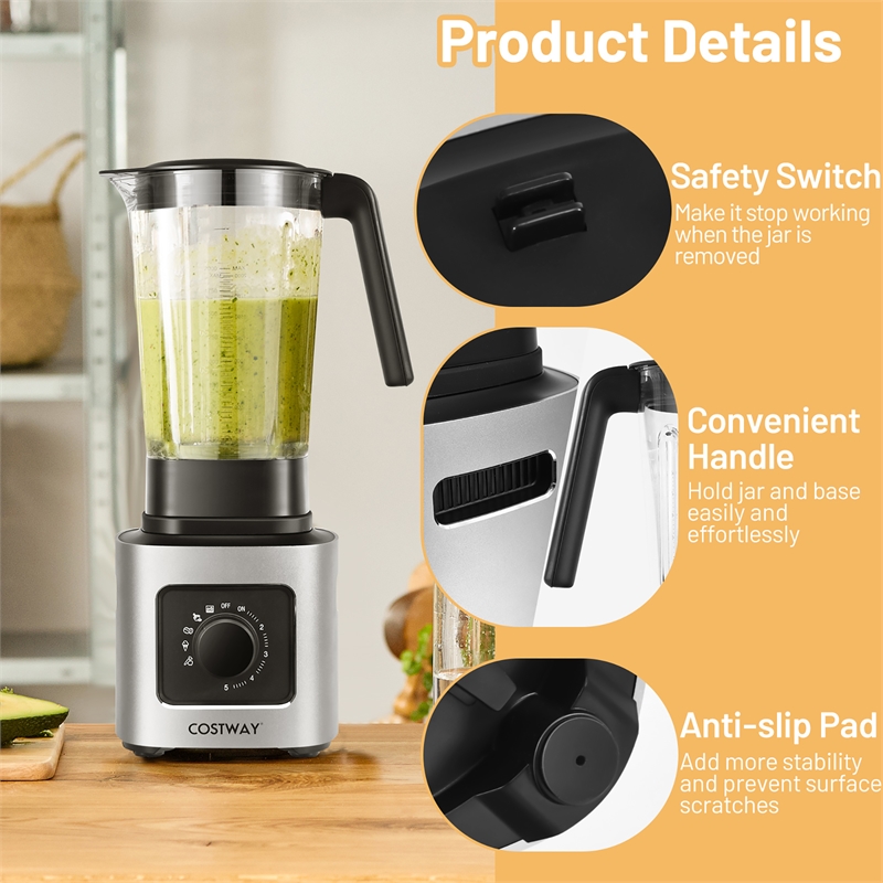 1500W 5 Speed Countertop Smoothi Blender Silver Metal