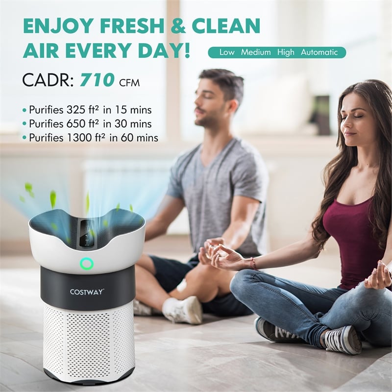Air Purifier for Home Office up to 1300 Sq Ft H13 True HEPA Filter Air Cleaner White Plastic