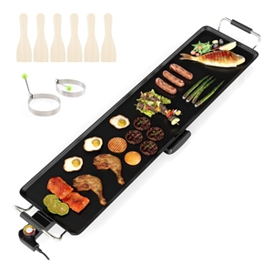 35&quot Extra Large Electric Griddle with 4-Level Thermostat Control and Removable Drip Tray Black Metal